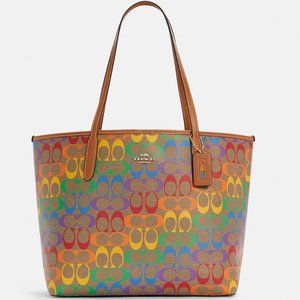 Coach City Tote In Rainbow Signature Canvas Special Edition
